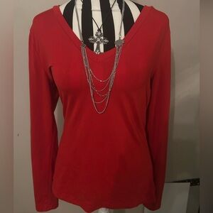 MangoPop Sexy  Red  Top Long sleeve  Shirt V Neck Size Medium